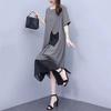 Women's Summer Short Sleeve Midi Dress with Pocket Casual Crew Neck Mesh T-shirt