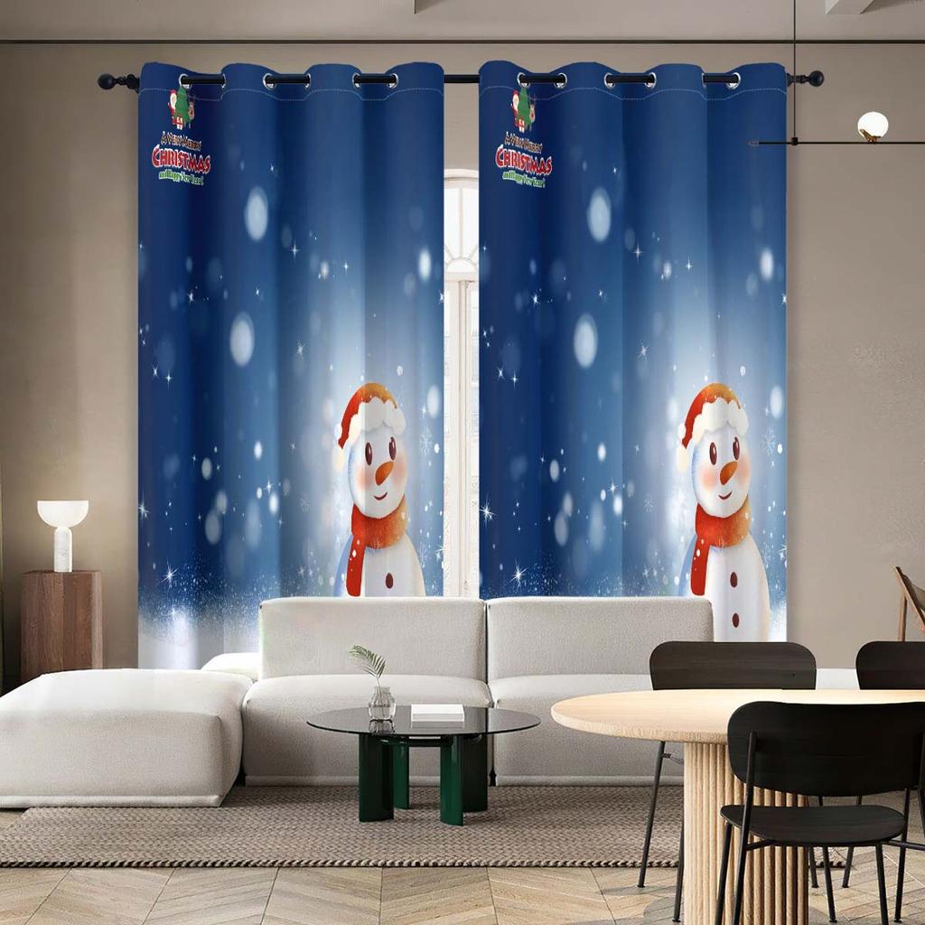 Шторы Дверные шторы Рождественские солнцезащитные шторы Затемняющие шторы из ткани Цифровая печать Снеговик Перфорированные