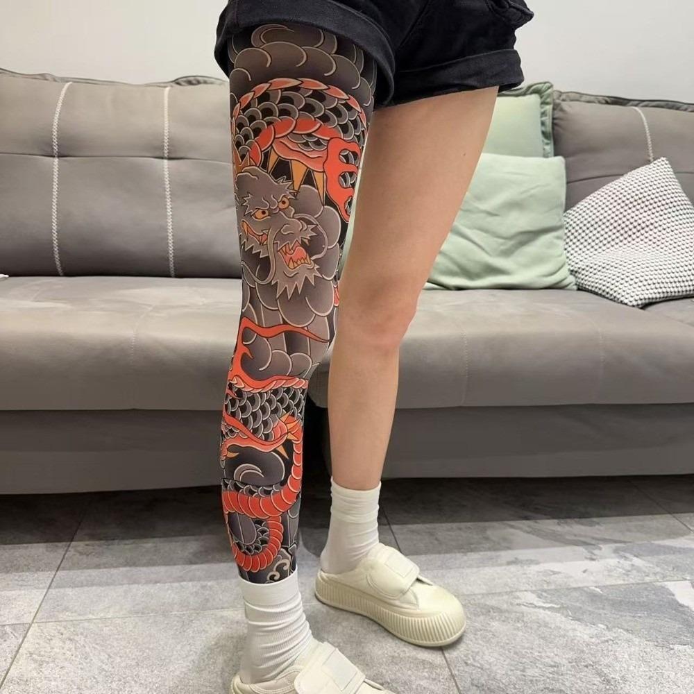 1pc Breathable Tattoo Socks Elastic Full Leg Socking Snake Men Sun-proof Socks Sports