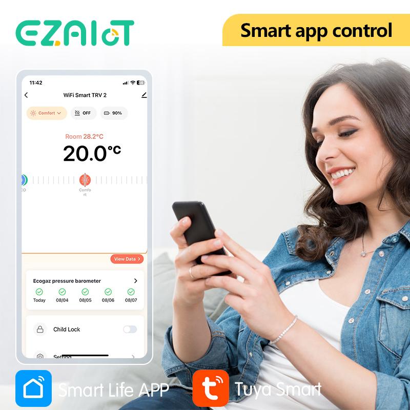 EZAIOT Tuya ZigBee Умный TRV Термостатический клапан Термостат Радиаторный привод Контроллер температуры Голосовой Alexa Google Home Alic