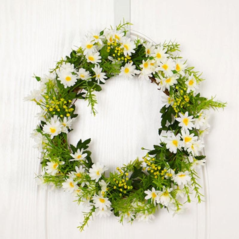 Spring Wreath Artificial Daisys Wreath with Flower Summer Wreath for Front Door Wall Window Party Festival Wedding Decors