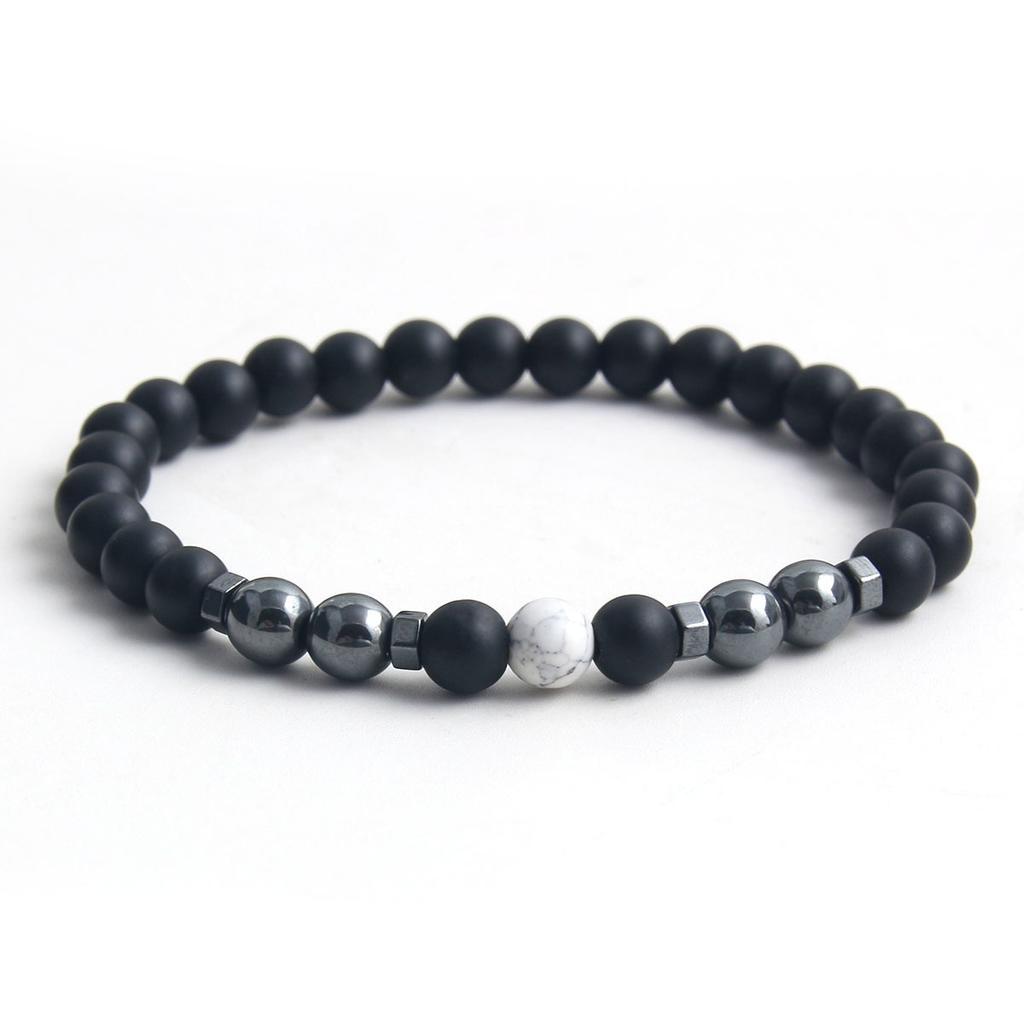 A Piece of Frosted Stone, Black Beads, Black Gallstones, Natural Stone Bead Bracelet, Retro Magnetic Bracelet, Men's Accessory