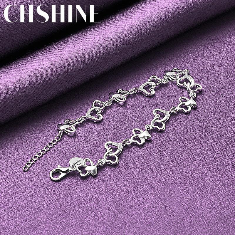 CHSHINE Шарм из стерлингового серебра 925 пробы Браслет в виде сердца любви для женщин Свадебная вечеринка Модные украшения