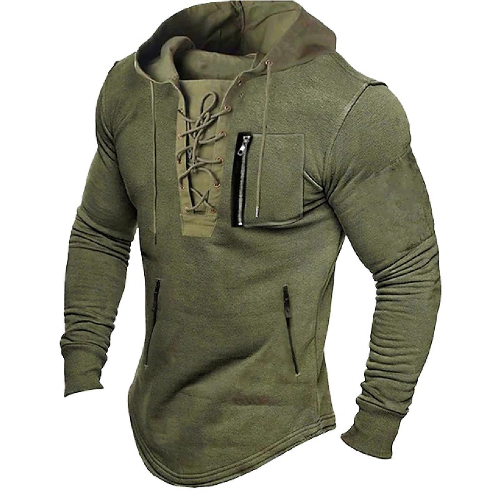 Vintage Hoodie Solid Color Zipper Pocket Sportswear Sweatshirt