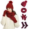 4Pcs/Set Warm Women Hats Scarf Gloves Socks Set Soft Winter Warm Mitten Gift Knitted Hat  Outdoor