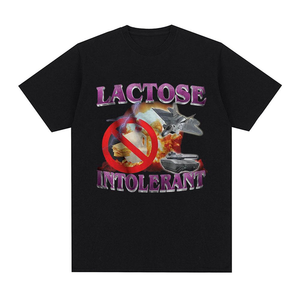 Lactose Tolerant Graphic Print T-Shirt Men's Vintage Fashion Short Sleeve T-shirts 100% Cotton Casual Cozy Oversized T Shirts