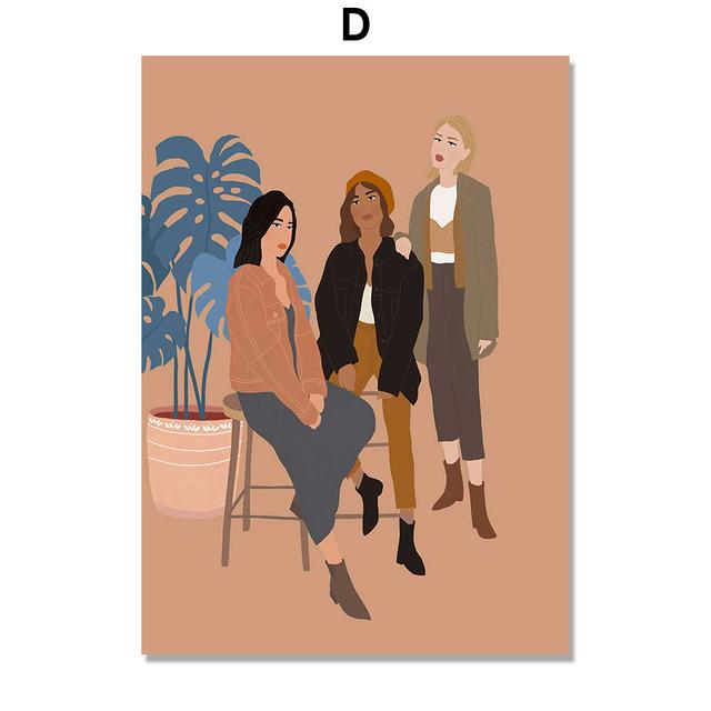 Рамка из цельного дерева, модная девушка с цветком, женщина, минималистичная настенная живопись на холсте, скандинавские украшения дома, постеры и принты, декор для гостиной