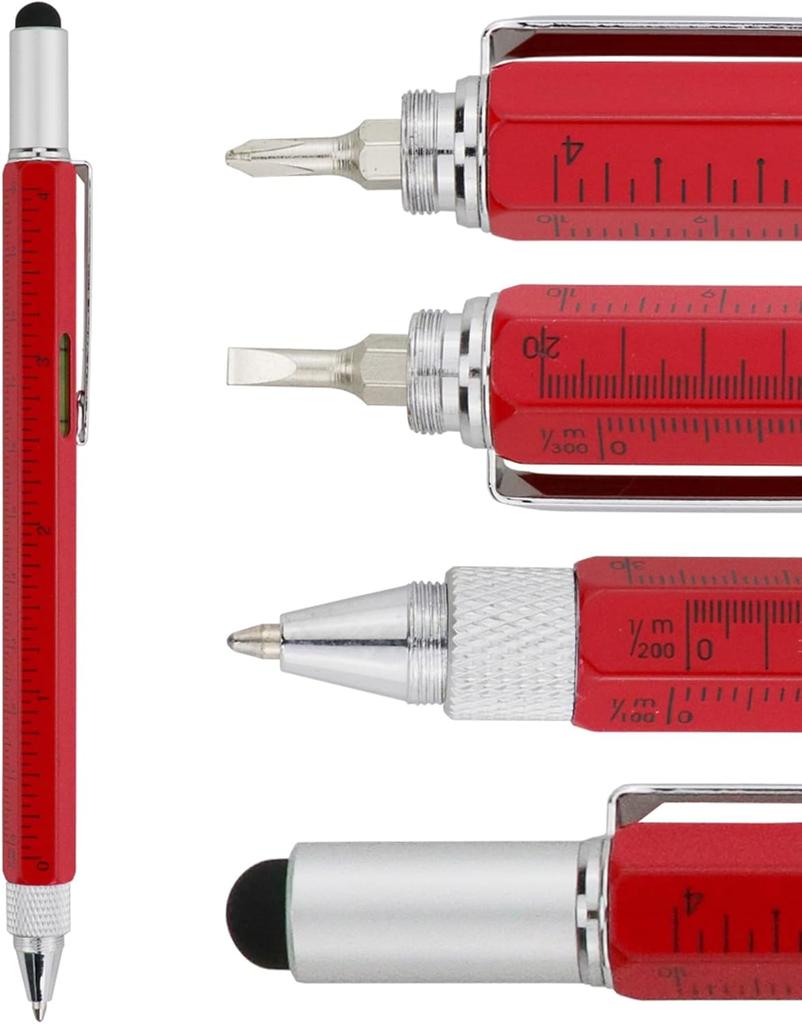 Подарки Мультиинструмент Ручка 6 в 1 Ручка-стилус - Ручка-отвертка с линейкой, уровнем, шариковой ручкой с черными чернилами (Серебряный)