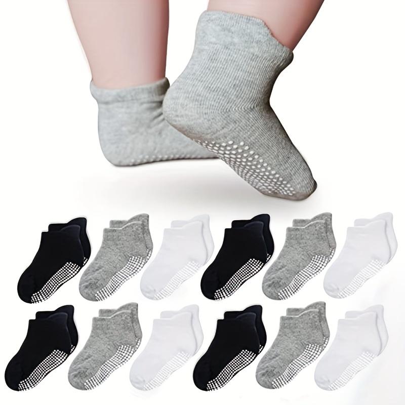 6 Pairs Baby Non Slip Ankle Socks, Toddler Socks with Grips for Kids, Infants Boys and Girls 6-24 Months, Anti Skid Ankle Socks