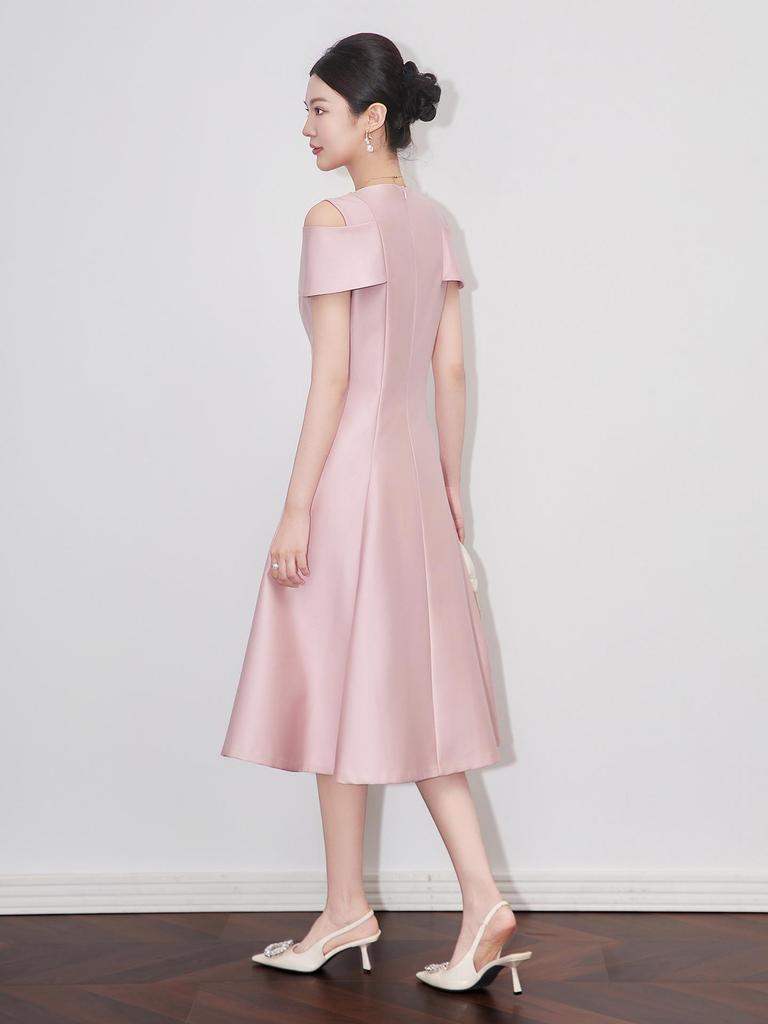 Элегантное французское летнее вечернее платье с V-образным вырезом, открывающее плечи - Дизайн «легкая роскошь», расшитый стразами, облегающий талию