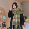 Высококачественный корейский клетчатый шарф - утеплитель для шеи с кисточками для женщин и мужчин