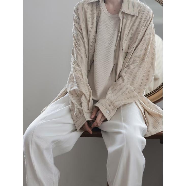 2024 Striped Long Sleeve Shirt Japanese Hong Kong Style Ins Loose Shirt Boys Summer Trendy Versatile Casual Coat