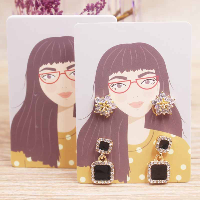 50 шт./лот серьги карты четыре держателя 5x7 см горячая девушка / абстрактная живопись бумажная карта ювелирные аксессуары упаковка карты