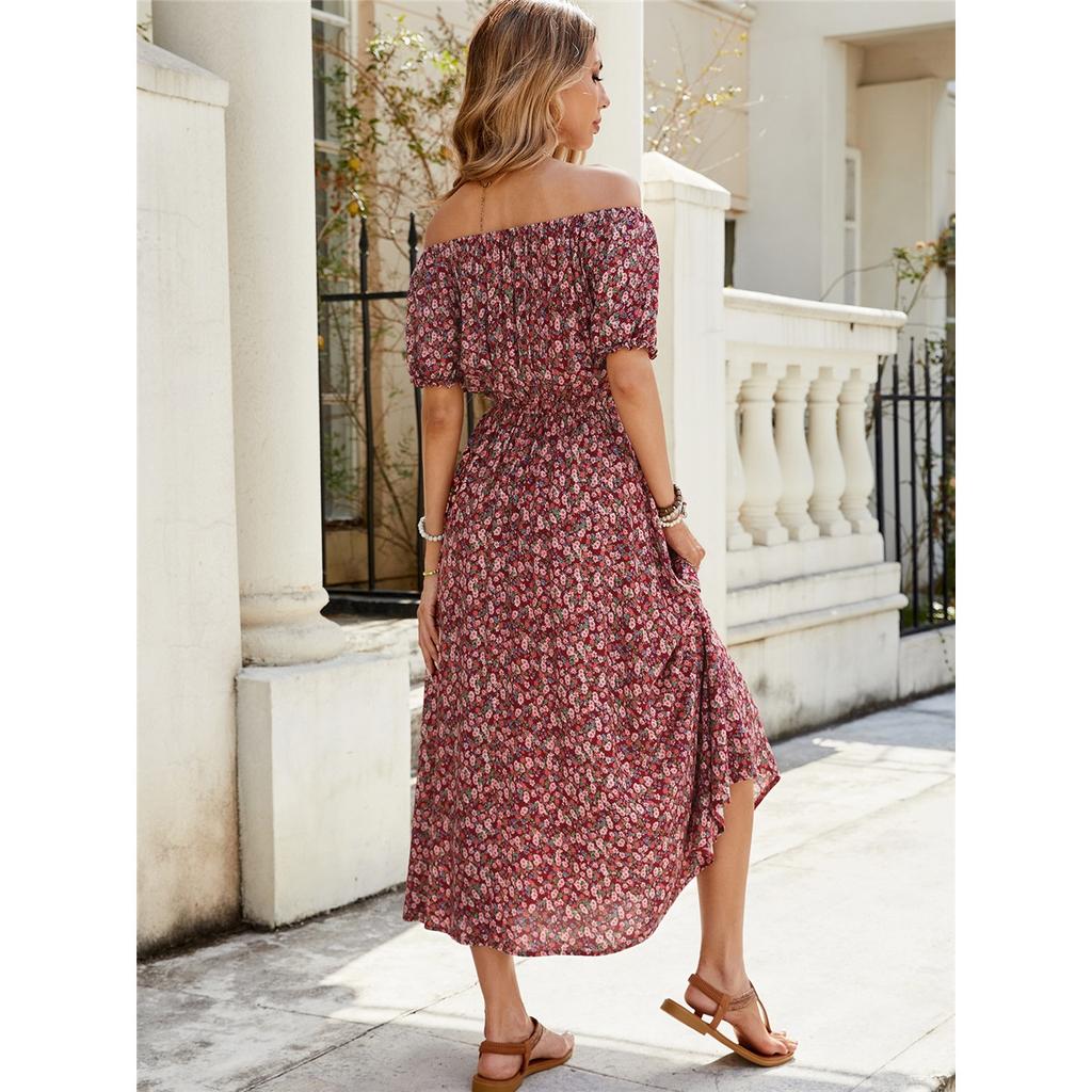 Летнее новое цветочное платье на одно плечо с коротким рукавом, праздничное платье с большой талией