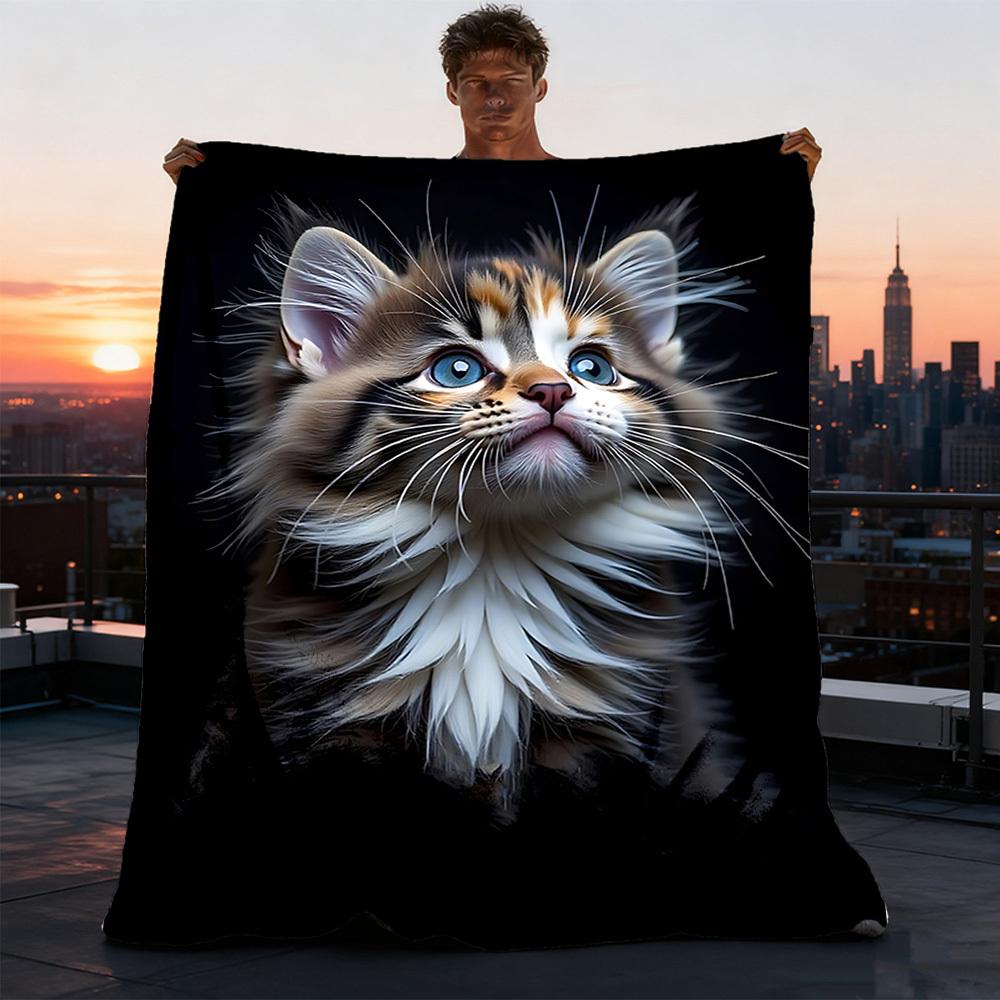 1pc Kitten Outdoor Blanket - Soft Flannel Cozy for Travel & Camping - All-Season Warm Bed Cover, Machine Washable yy251229070