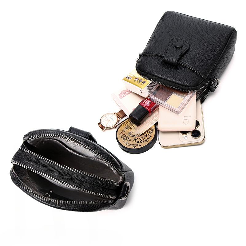 Feiya Leather Goods Factory Litchi Pattern Первый слой коровьей кожи Многослойная вертикальная сумка для мобильного телефона Одно плечо Кроссбоди женская сумка