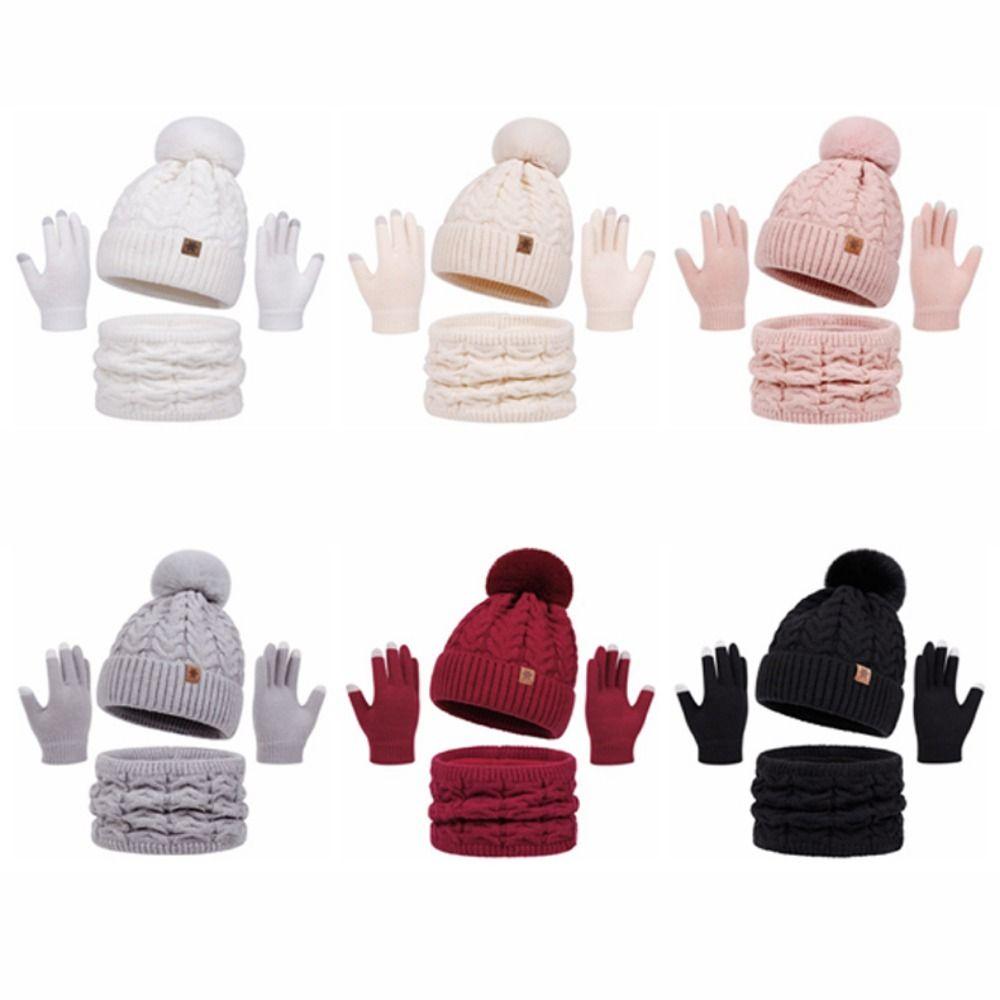 Thickened Women Hat Scarf Gloves Set Solid Color Women's Winter Accessories Set Winter Season