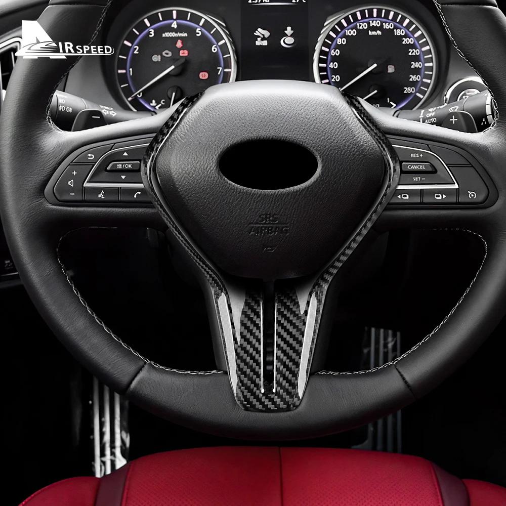 For Infiniti Q50 Q60 2018 2019 2020 2021 2022 RHD LHD Real Hard Carbon Fiber Cover Car Steering Wheel Sticker Accessories