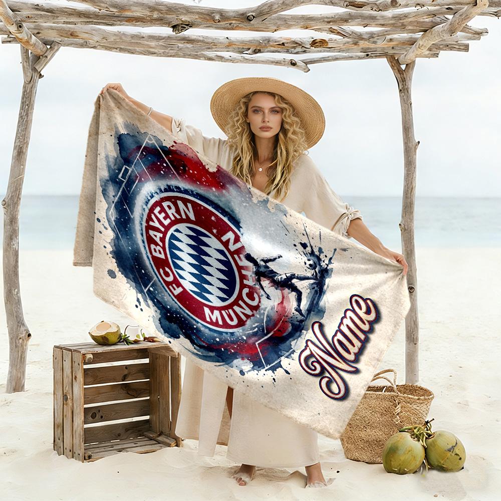 Bayern Munich Soccer Art Personalized Text Beach Towel Super Soft Microfiber Quickdry Fabric