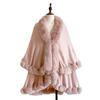 Womens Winter Faux Rabbit Fur Collar Double-layer Cashmere Cape Plus Size Knit Cardigan Coat