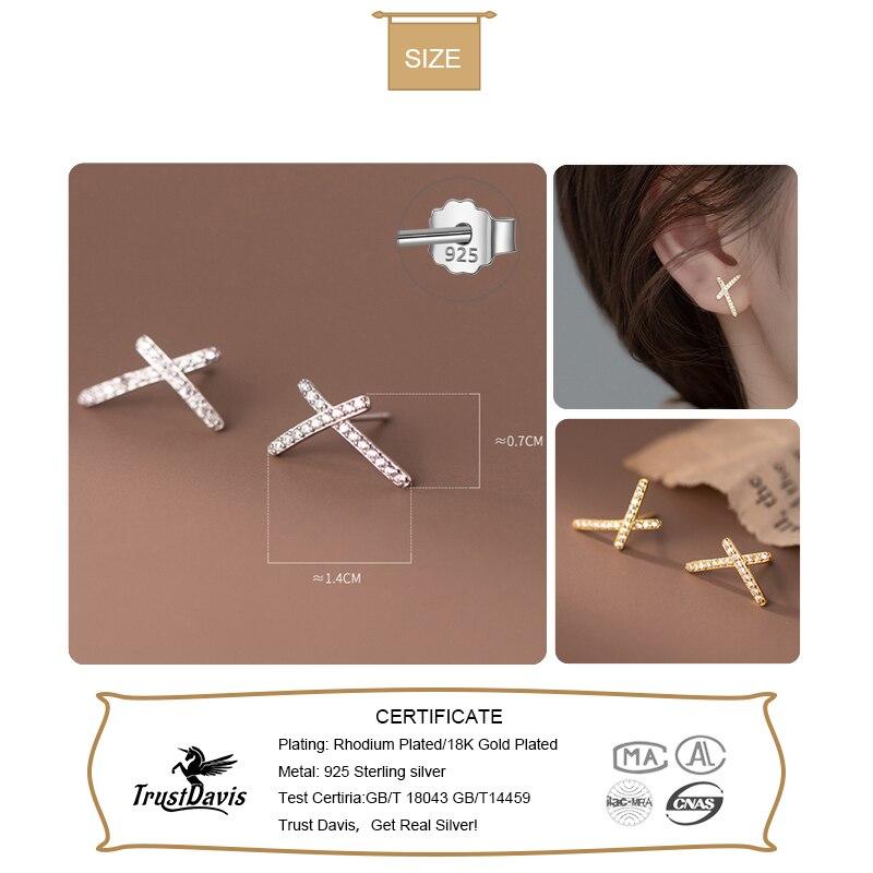 Trustdavis настоящие серьги-гвоздики из стерлингового серебра 925 пробы с крестом для женщин, свадебная вечеринка, модные ослепительные ювелирные изделия из фианита S925 DA2754