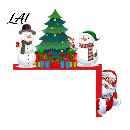 Holiday Home Decor Christmas Door Topper Wooden Corner Sign Santa Snowman Gingerbread Rustic Accents Man Frame for Party Decoration