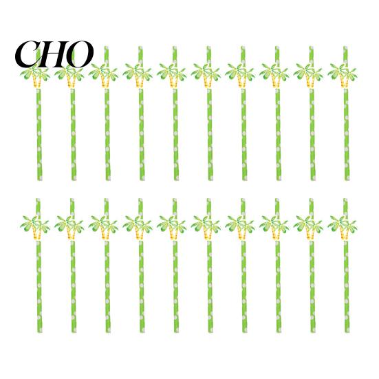 Picnic Disposable Straws 20Pcs Paper Straws, Hawaiian Palm Tree Party Drink Virgin Wood Pulp Cocktail Green Coconut Summer Decor Safe for Children
