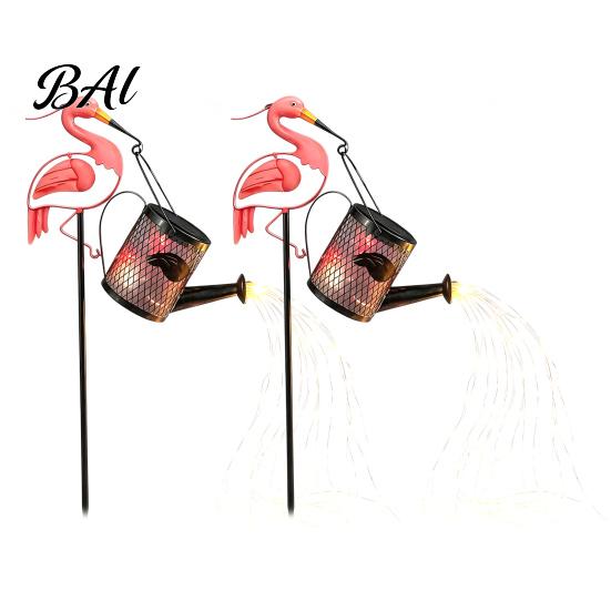 Unique Housewarming Gifts for Gardeners Flamingo Garden Statue with Solar Watering Can Lights, Decorative Iron Outdoor Light Strings Lawn Ornament