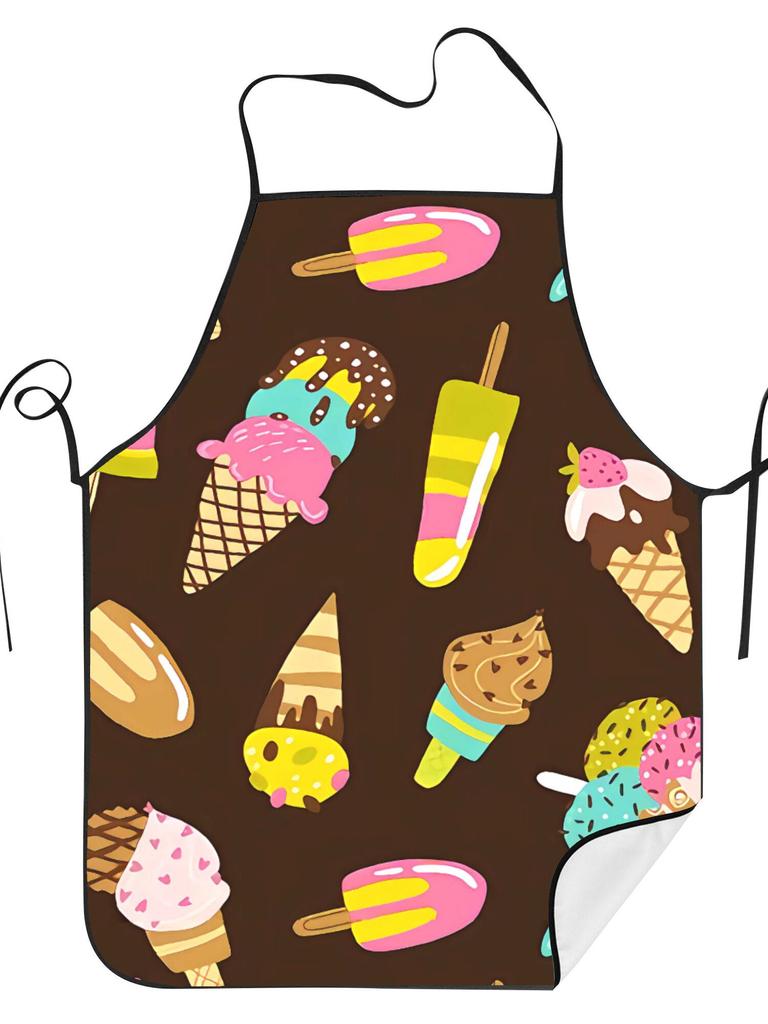 BIIHUDU Ice Cream Print Apron for Men & Women - Retro Ice Cream Cart & Cone Design with Scoops, Durable Unisex Apron for Chefs,
