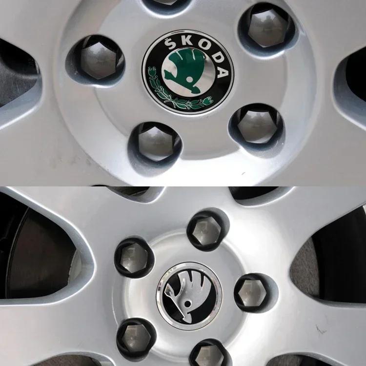 CXUX8 4PCS Car Wheel Center Hub Caps Tire Decoration For Skoda Logo Rapid Kodiaq Fabia Karoq Laura Superb VRS Yeti Octavia Scala