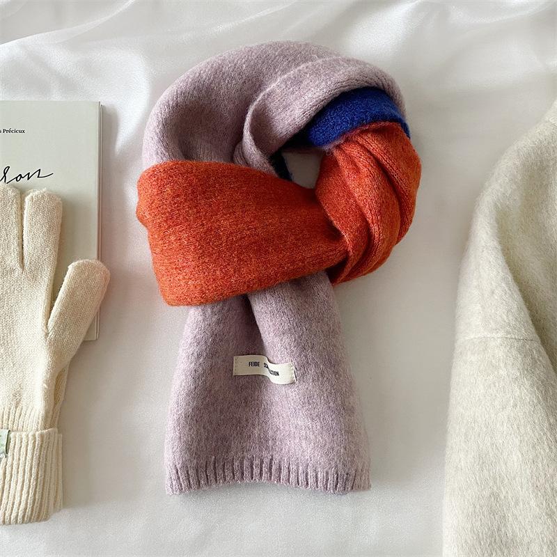 Korean Style Winter Warm Wool Scarf for Women Design Striped Elastic Knitted Scarves Female Bandana Thick Neckerchief Shawl