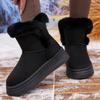 Women Boots Fashionable Bow Round Toe Elegant Snow Boots Winter Flat Wear-resistant Soft Students Plus Velvet Warm Women Shoes