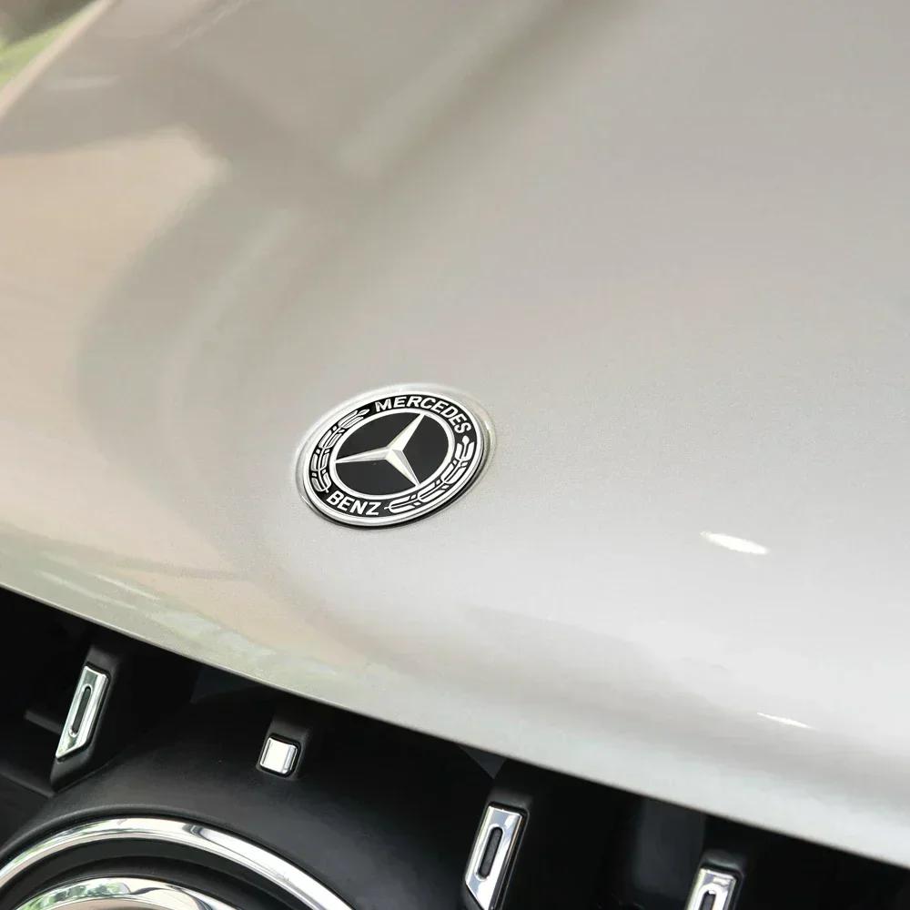 Car for Mercedes benz AMG 1PCS 57mm Wreath Flat Bonnet Badge Emblem for Mercedes Benz W124 W140 W163 W202 W203 W204 W208 XT3