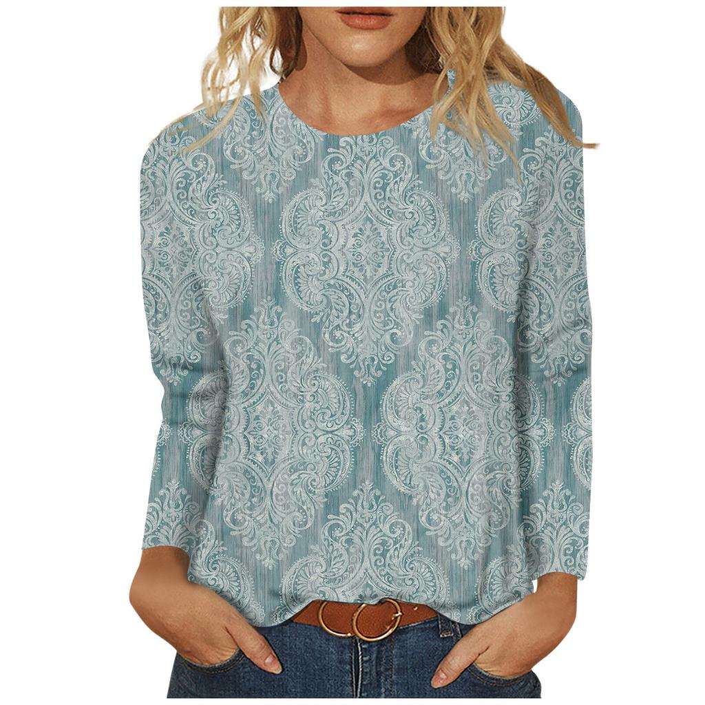 Женская мода повседневная с длинным рукавом и принтом с круглым вырезом, топ-пуловер, блузка, топы для женщин, женские топы и блузки 2024 года, нарядные топы