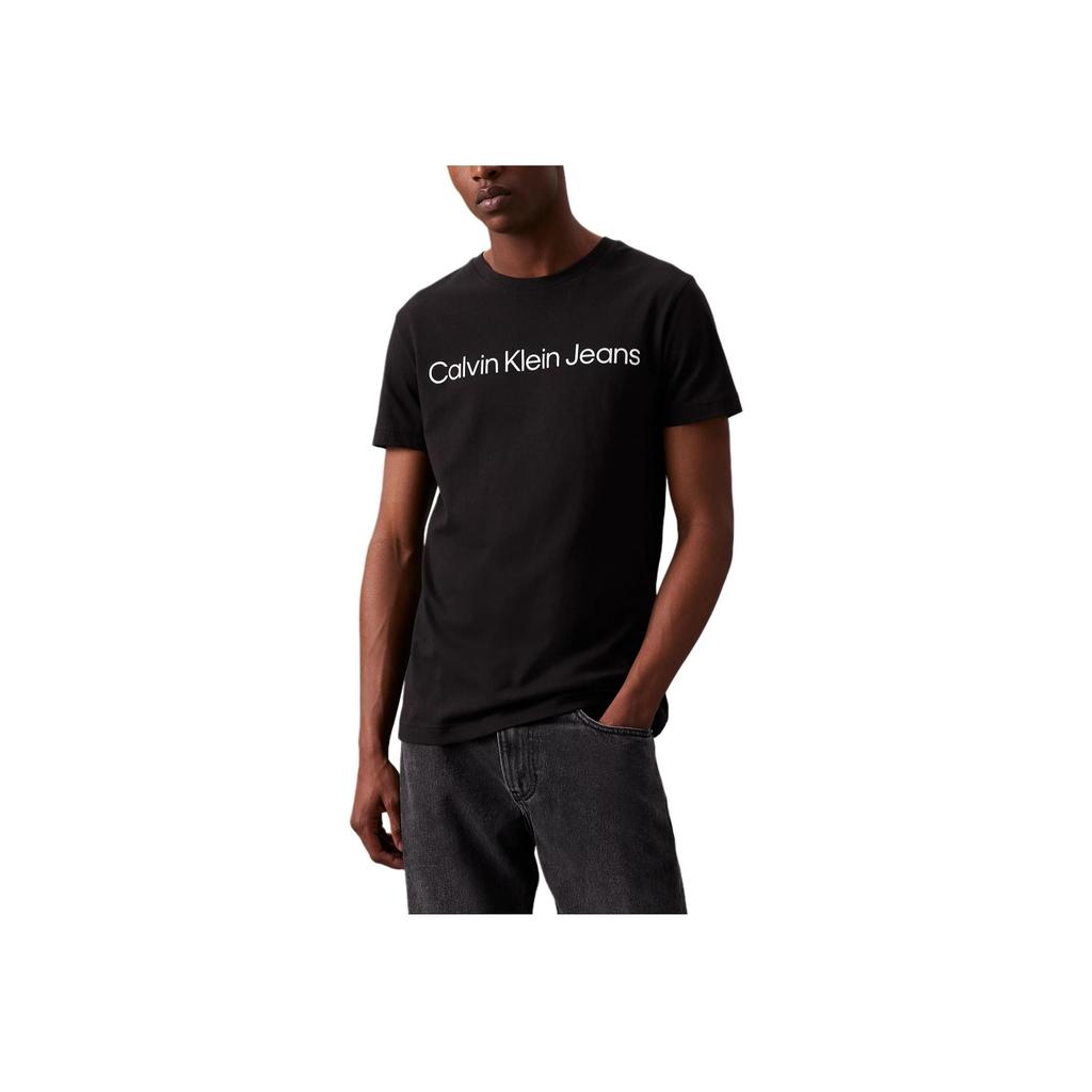 Calvin Klein Джинсы с буквенным принтом, облегающая футболка с круглым вырезом и коротким рукавом, мужские топы, черные J30J322552-BEH