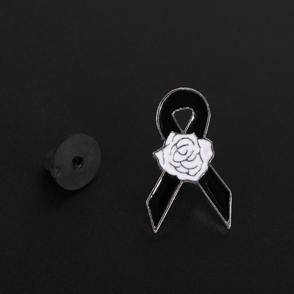 Awareness Black Ribbon Pin White Funerals Memorial Pin Simple Black Bow Brooch Pin Funeral