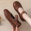 New Natural Leather Sandals Women's Hollow Out Flats Shoes Woman Luxury Mary Jane Sandal Female Strap Loafer Lady Shallow Flats