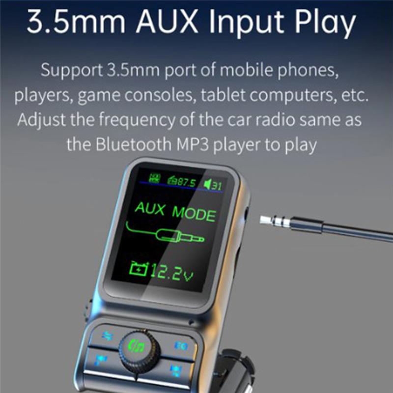 Authentic QC3.0 Fast Charge Car Bluetooth MP3 Player FM Transmitter HD Colorful Screen Display Car Supplies