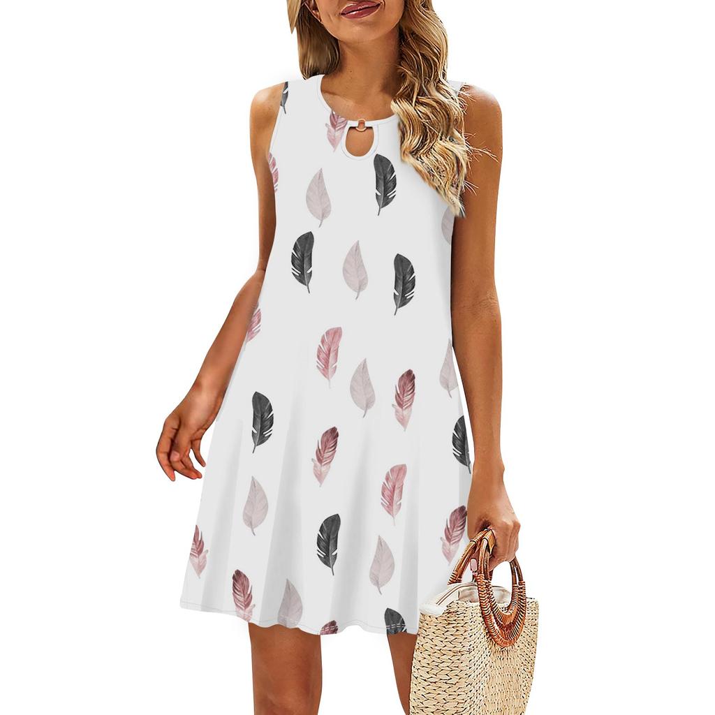 Женское повседневное летнее платье без рукавов с принтом, свободное пляжное платье с вырезами