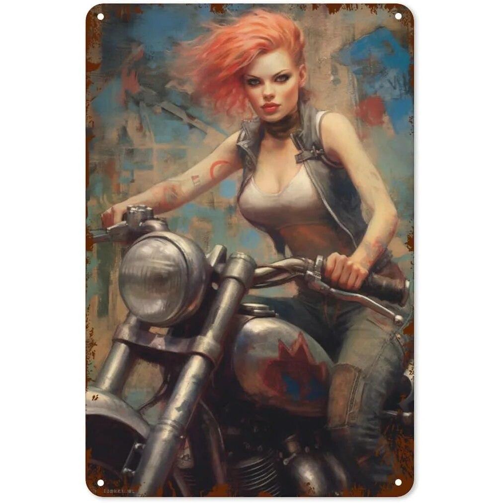 Металлические жестяные вывески Pin Up Девушка Женщина Мотоцикл Сексуальная Девушка Винтаж Забавные Художественные Настенные Украшения для Дома Мужчина Пещера Гараж Кафе Бар Клуб