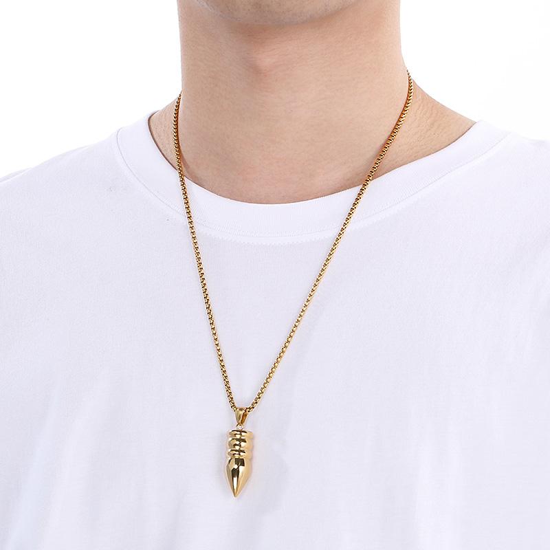 Hip Hop Shiny Stainless Steel Bullet Charm Pendant Necklace for Men Women Personalized Gold Color Accessories Trendy Jewelry