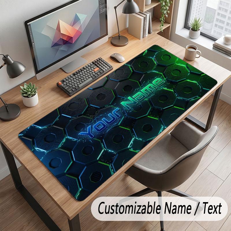 Abstract Geometric Theme Customized Mouse Pad Personalized Print Name Text Desk Mat For Home Office Table Decor