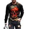 Retro Long Sleeve T-shirts For Men 3d Print Skull Long Sleeve Cotton Tops Street Hip Hop O Neck Pullover Oversized Tee Shirt Men