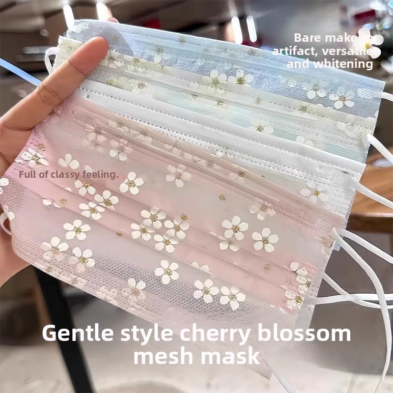 10 шт. Женские высококачественные пыленепроницаемые солнцезащитные милые маски-сетки, тонкие, дышащие, одноразовые, для весны и лета, с милым принтом цветущей сакуры