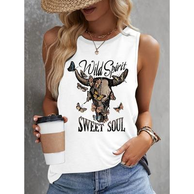 Женская майка с принтом бабочки и головы коровы, уличная мода, женская футболка без рукавов, летняя повседневная женская майка