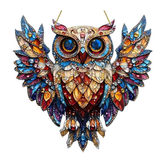Owl Ornament Stained Glass Blue Green Sun Catcher Enchanting Birds