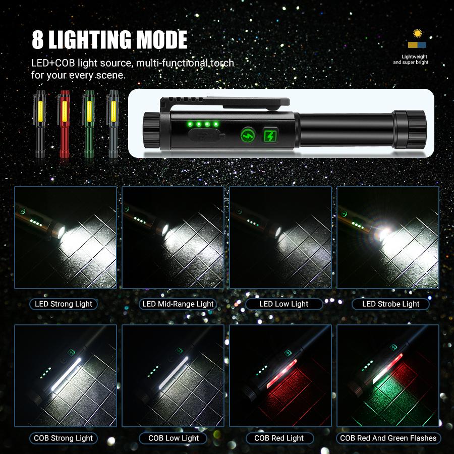 USB Rechargeable LED Pen Flashlight with RGB Light Outdoor Emergency Torch Lamp With Stainless Steel Clip Pocket Led Flashlight