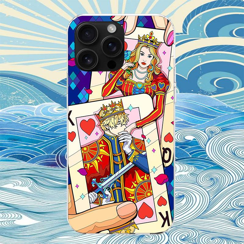 Модный Чехол для Телефона с Изображением Карточной Масти Король Дама Для IPhone 18 11 12 13 Mini 14 15 Plus 17 Air 16 Pro Max 16E 7 8 SE 2020 Индивидуальная Печать