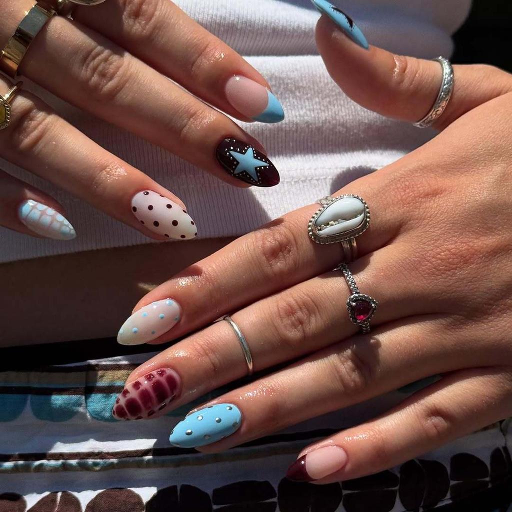 24PCS Almond Press On False Nails Simple Red Polka Dots French Fake Nails for Women Girl Full Cover Wearable Sweet Nail Manicure