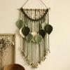 Bohemian Handmade Cotton Thread Woven Wood Beads Leaf Tapestry Simple Home Bedroom Bed and Breakfast Wall Decoration